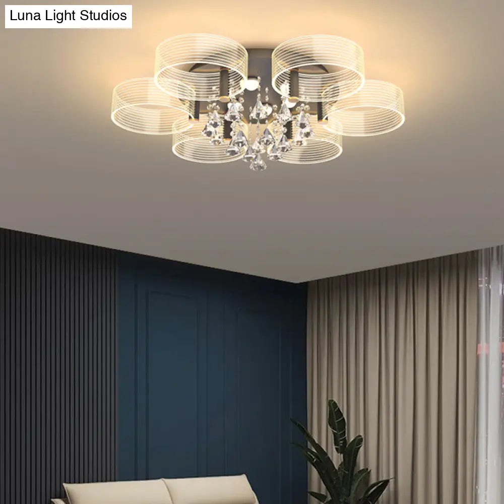 Modern Black - Gold Led Ceiling Light With Flower Design - Acrylic Round Semi Mount