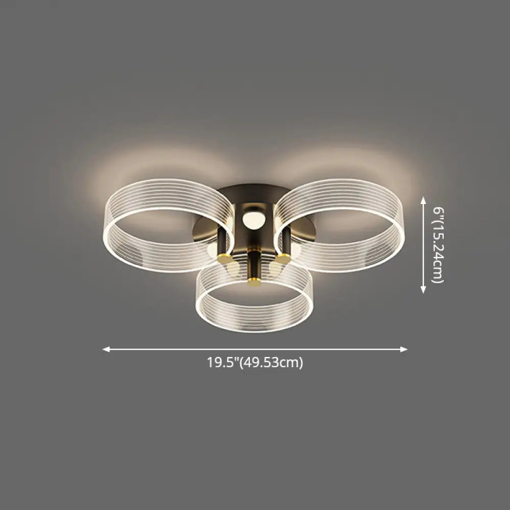 Modern Black-Gold Led Ceiling Light With Flower Design - Acrylic Round Semi Mount