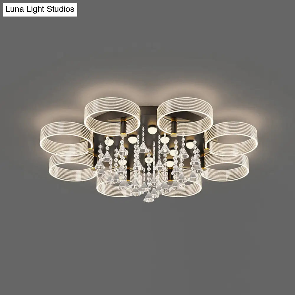 Modern Black-Gold Led Ceiling Light With Flower Design - Acrylic Round Semi Mount 8 / Warm