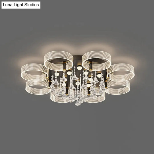 Modern Black-Gold Led Ceiling Light With Flower Design - Acrylic Round Semi Mount 8 / Warm