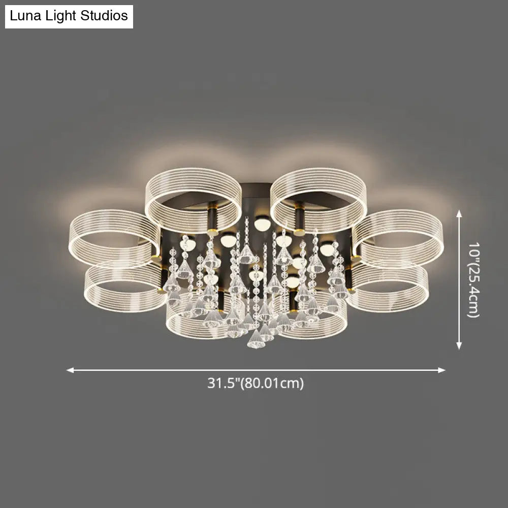 Modern Black-Gold Led Ceiling Light With Flower Design - Acrylic Round Semi Mount