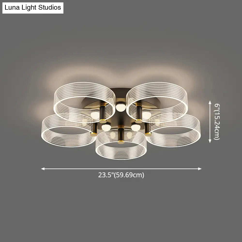 Modern Black - Gold Led Ceiling Light With Flower Design - Acrylic Round Semi Mount