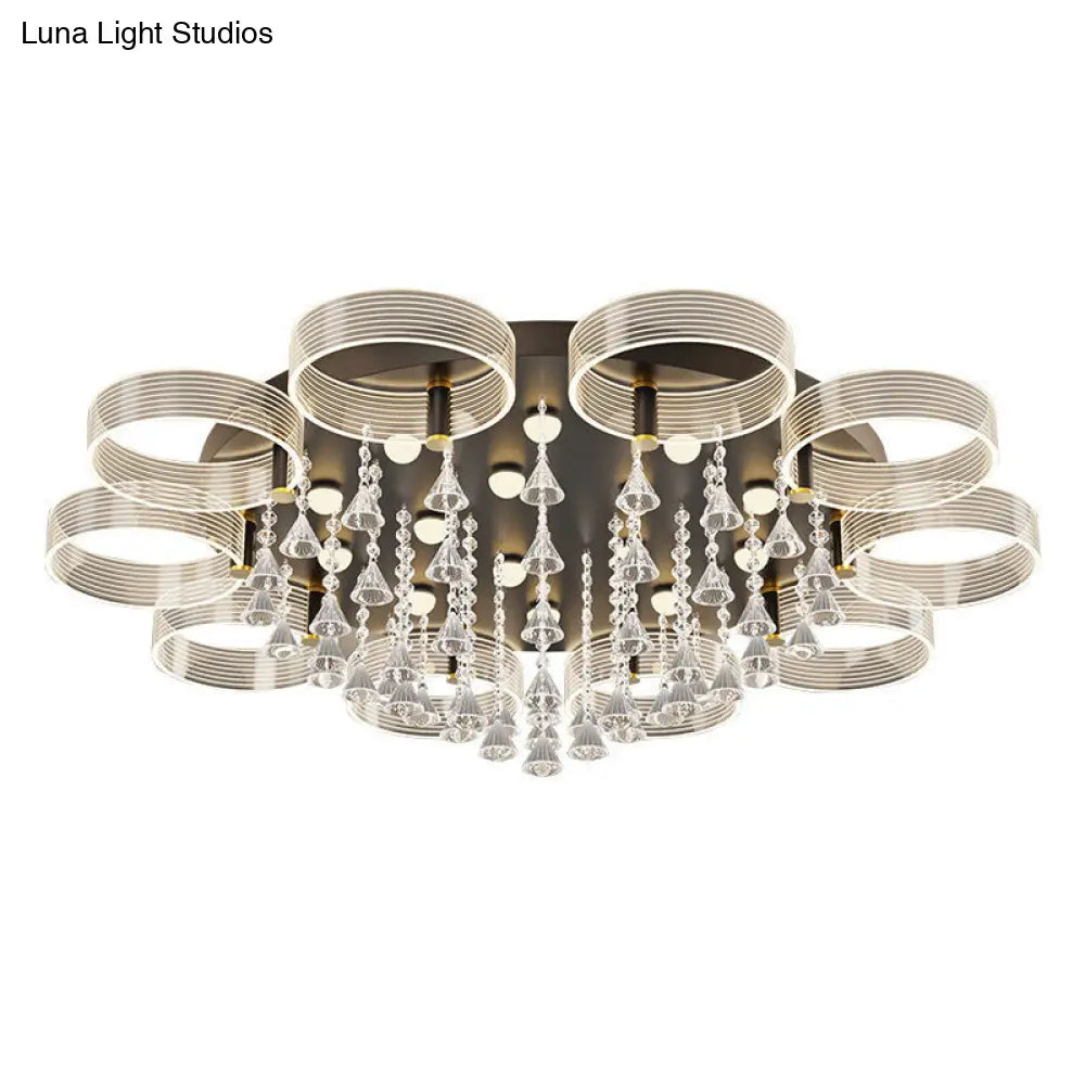 Modern Black-Gold Led Ceiling Light With Flower Design - Acrylic Round Semi Mount
