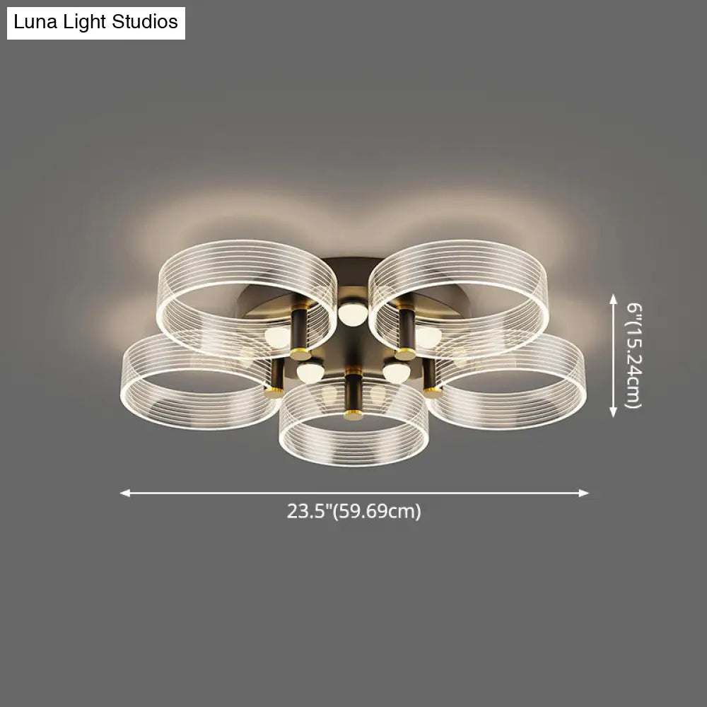 Modern Black-Gold Led Ceiling Light With Flower Design - Acrylic Round Semi Mount