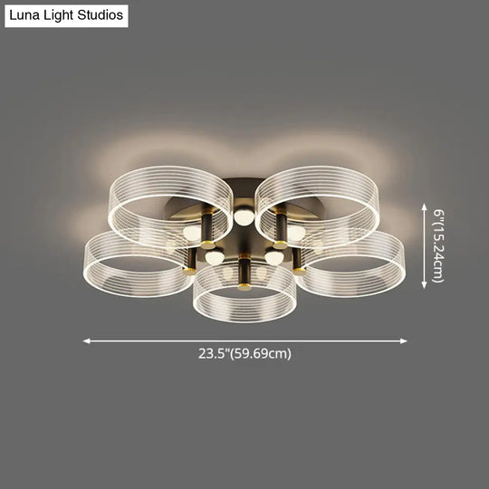 Modern Black-Gold Led Ceiling Light With Flower Design - Acrylic Round Semi Mount