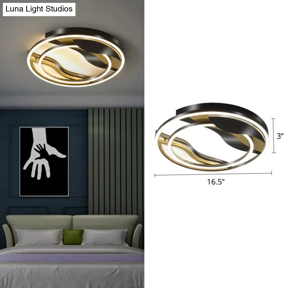 Modern Black-Gold Led Flush Mount Lamp For Bedroom Lighting Black / 16.5 Warm