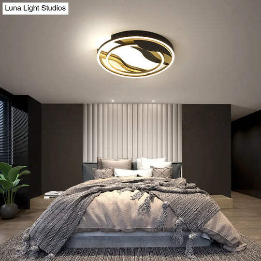 Modern Black-Gold Led Flush Mount Lamp For Bedroom Lighting