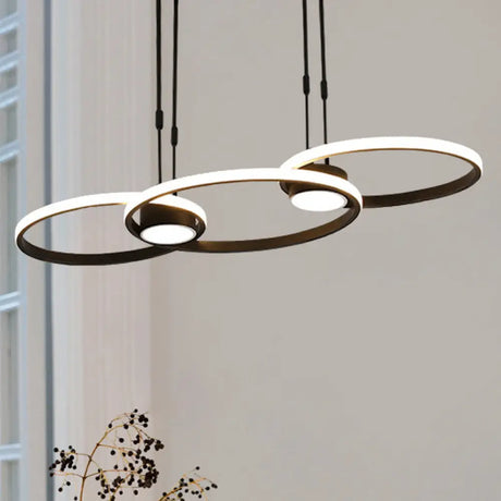 Modern Black/Gold Led Pendant Chandelier - Stylish Metallic Hanging Ceiling Lamp Black / Three Rings