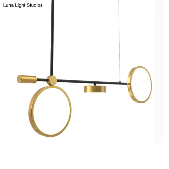 Modern Black-Gold Led Pendant Light For Island Metal Round Shape - Warm/White Illumination