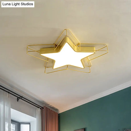 Modern Black/Gold Pentagram Flush Mount Led Ceiling Lamp For Bedrooms With Acrylic Cage Fixture