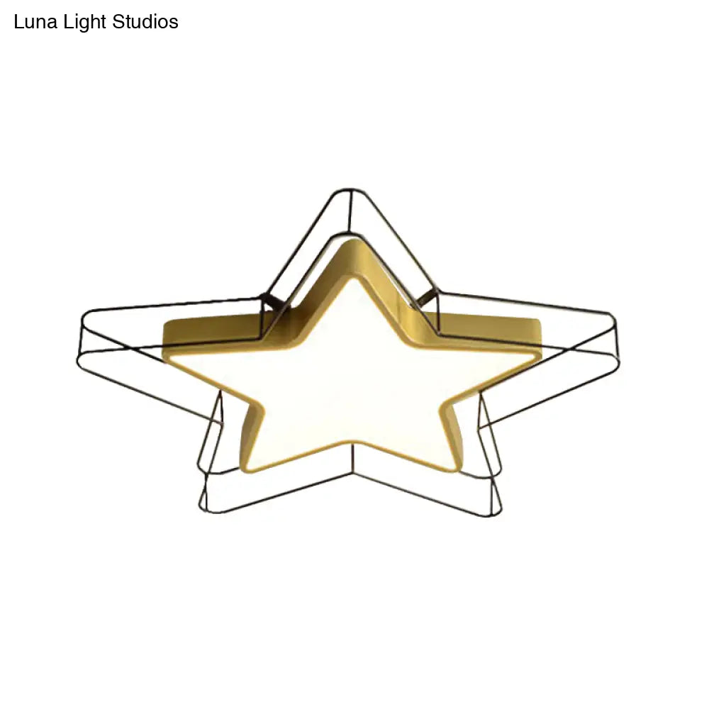 Modern Black/Gold Pentagram Flush Mount Led Ceiling Lamp For Bedrooms With Acrylic Cage Fixture