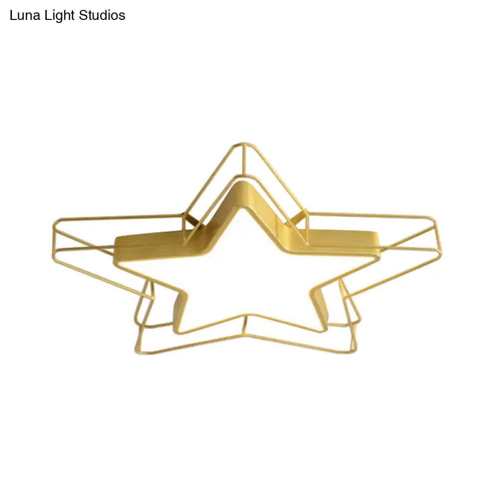 Modern Black/Gold Pentagram Flush Mount Led Ceiling Lamp For Bedrooms With Acrylic Cage Fixture