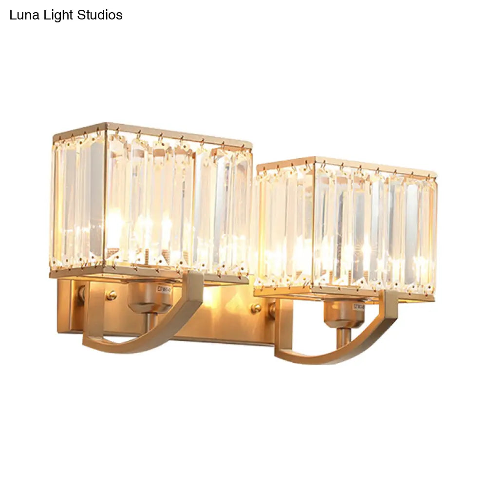 Modern Black/Gold Rectangle Wall Mount Sconce Light With Clear Crystal For Bedroom - 7/18 W