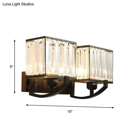 Modern Black/Gold Rectangle Wall Mount Sconce Light With Clear Crystal For Bedroom - 7/18 W