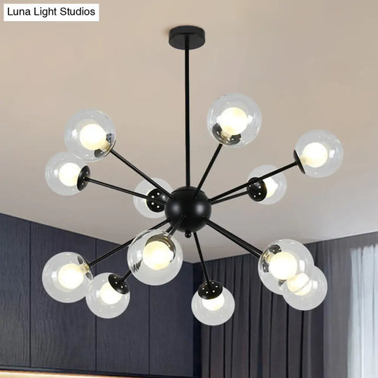 Sleek Black/Gold Sputnik Hanging Light: Contemporary 12/18-Head Ceiling Lamp With Modern Glass