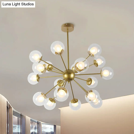Sleek Black/Gold Sputnik Hanging Light: Contemporary 12/18-Head Ceiling Lamp With Modern Glass