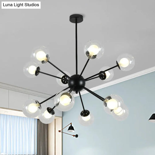 Modern Black/Gold Sputnik Hanging Light Fixture With Glass Shades - 12/18 Heads Ceiling Lamp