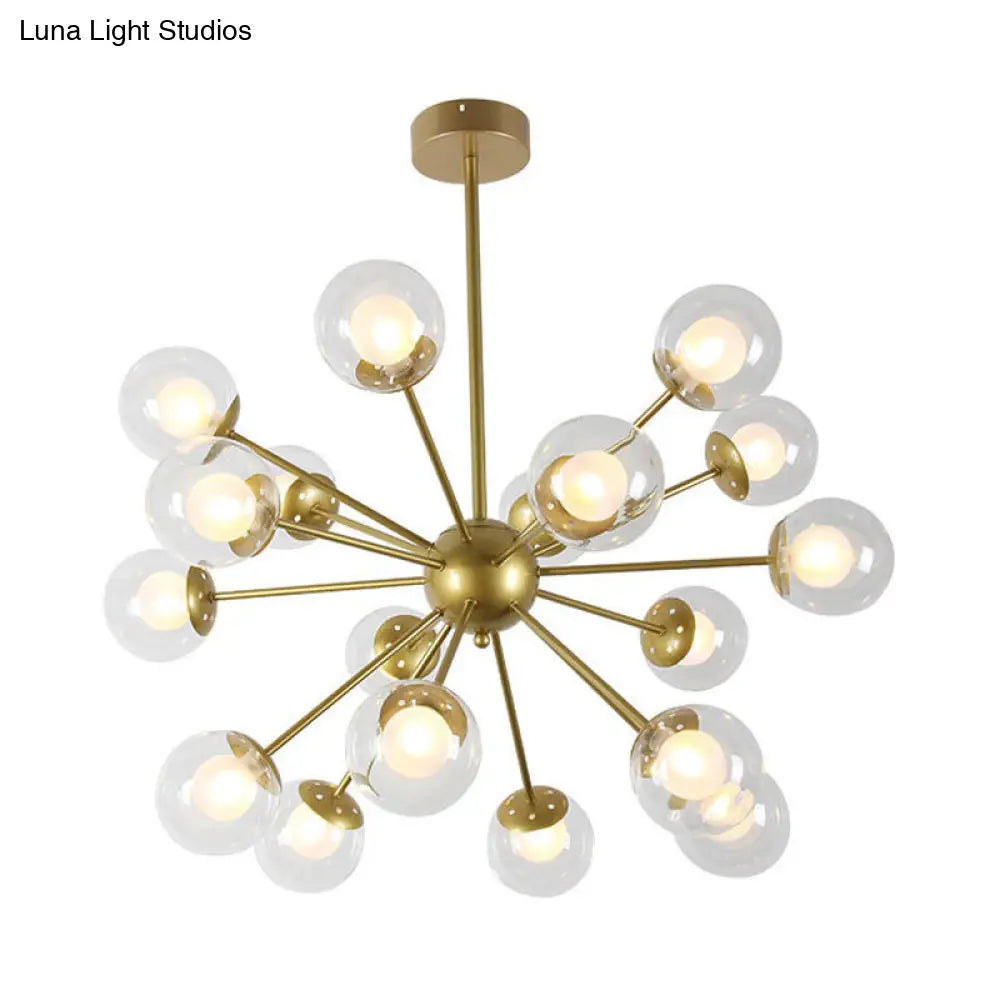Sleek Black/Gold Sputnik Hanging Light: Contemporary 12/18-Head Ceiling Lamp With Modern Glass