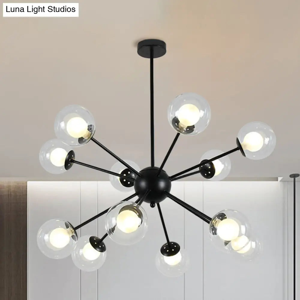 Modern Black/Gold Sputnik Hanging Light Fixture With Glass Shades - 12/18 Heads Ceiling Lamp