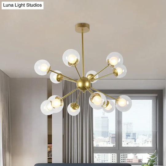 Sleek Black/Gold Sputnik Hanging Light: Contemporary 12/18-Head Ceiling Lamp With Modern Glass