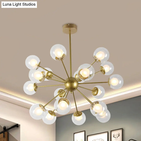 Modern Black/Gold Sputnik Hanging Light Fixture With Glass Shades - 12/18 Heads Ceiling Lamp
