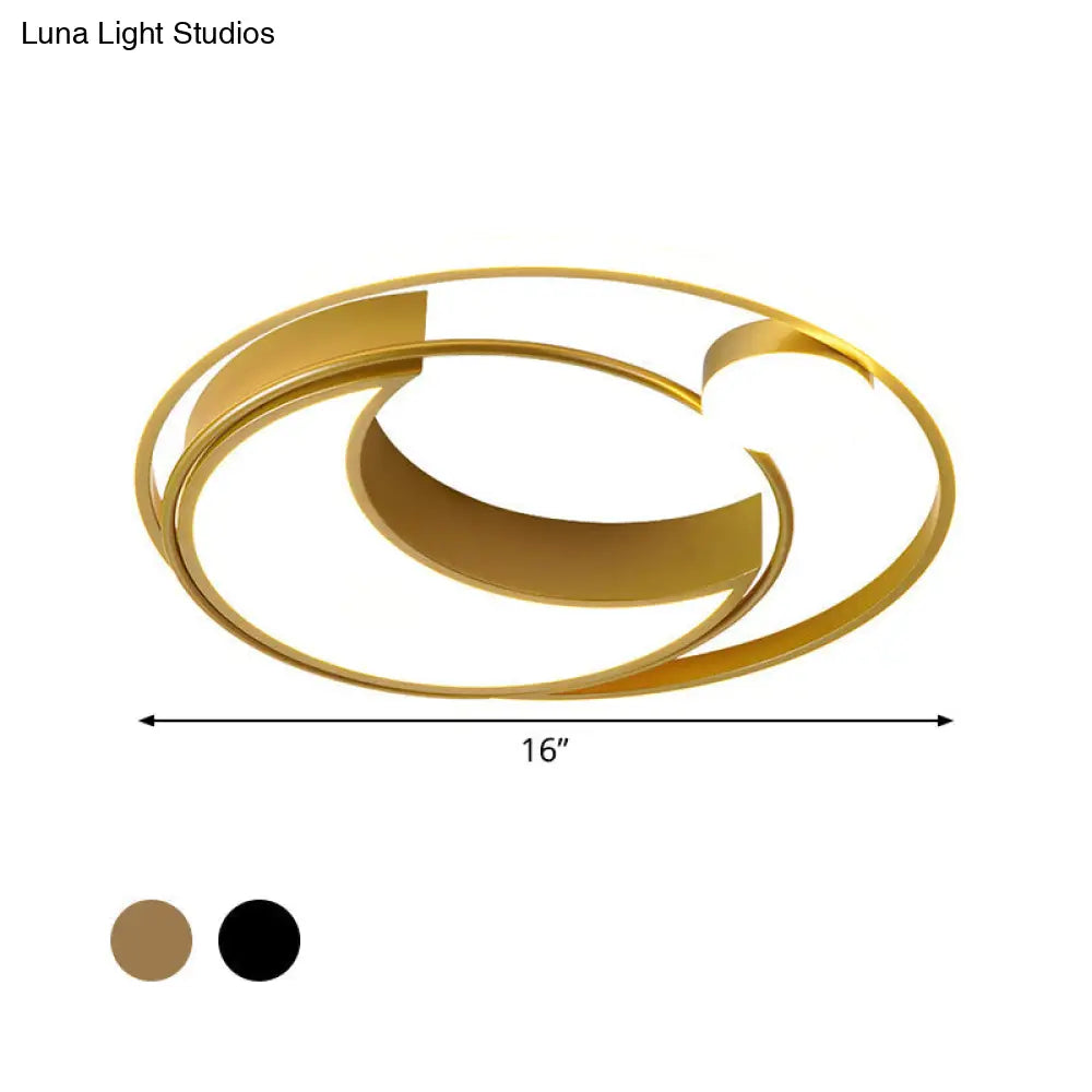 Modern Black/Gold Waxing Moon Flush Mount Light - Acrylic Led Ceiling Lighting With Orbital Side