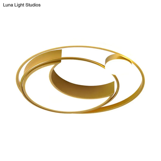 Modern Black/Gold Waxing Moon Flush Mount Light - Acrylic Led Ceiling Lighting With Orbital Side