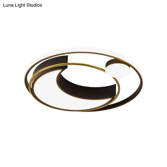 Modern Black/Gold Waxing Moon Flush Mount Light - Acrylic Led Ceiling Lighting With Orbital Side