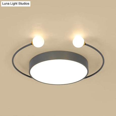Modern Black/Grey Led Drum Ceiling Light With Dual Modes (White/Warm) - Flush Mount