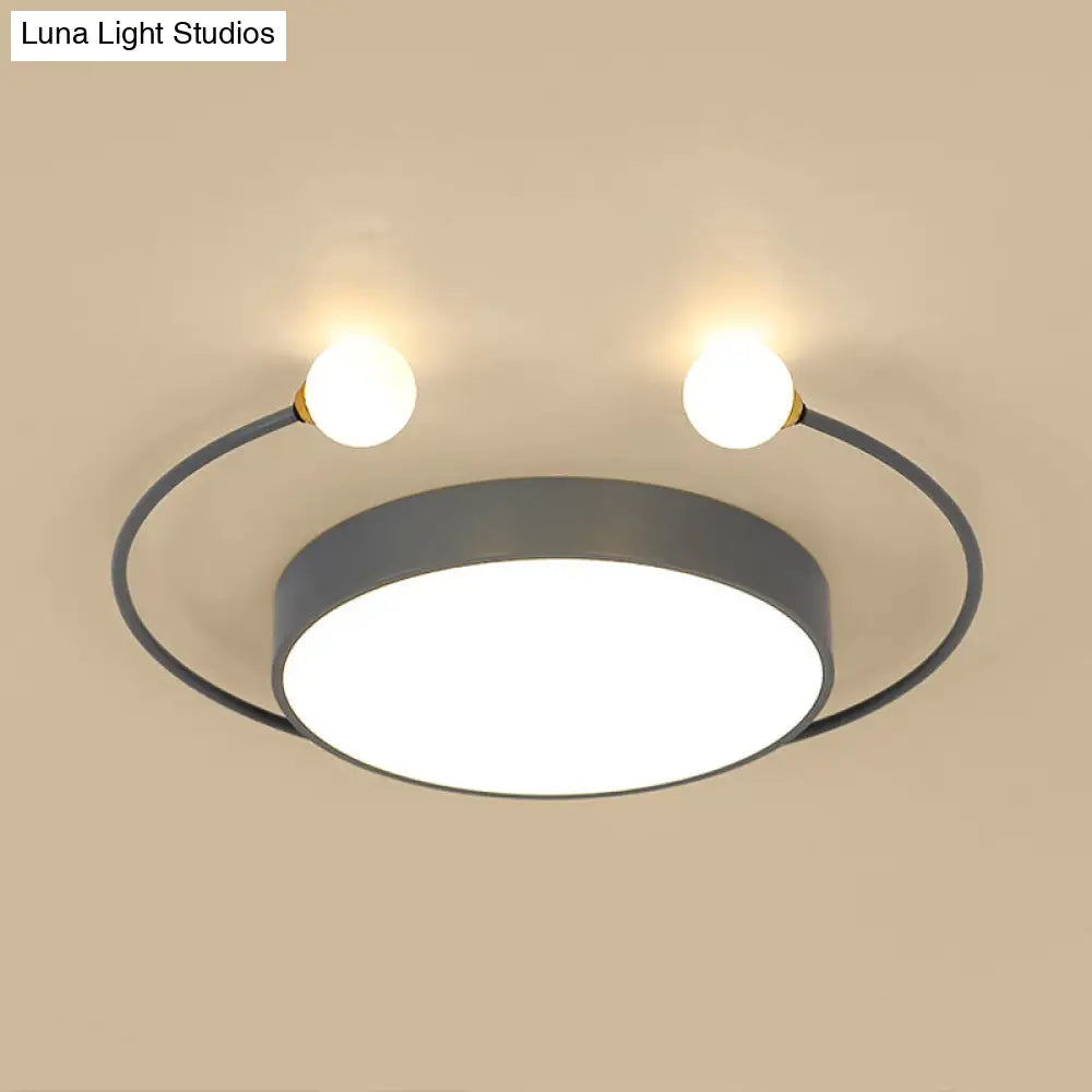 Modern Black/Grey Led Drum Ceiling Light With Dual Modes (White/Warm) - Flush Mount