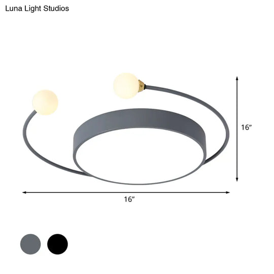 Modern Black/Grey Led Drum Ceiling Light With Dual Modes (White/Warm) - Flush Mount