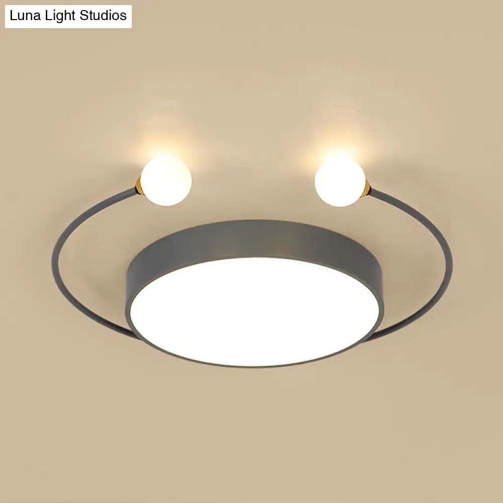 Modern Black/Grey Led Drum Ceiling Light With Dual Modes (White/Warm) - Flush Mount