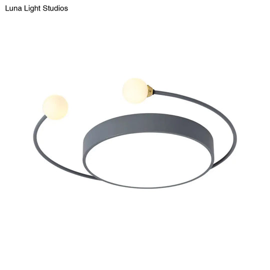 Modern Black/Grey Led Drum Ceiling Light With Dual Modes (White/Warm) - Flush Mount