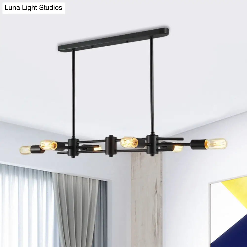 Modern Black Hanging Chandelier: Restaurant Exposed Bulb Island Light 6/8 Lights Metallic Finish 6 /