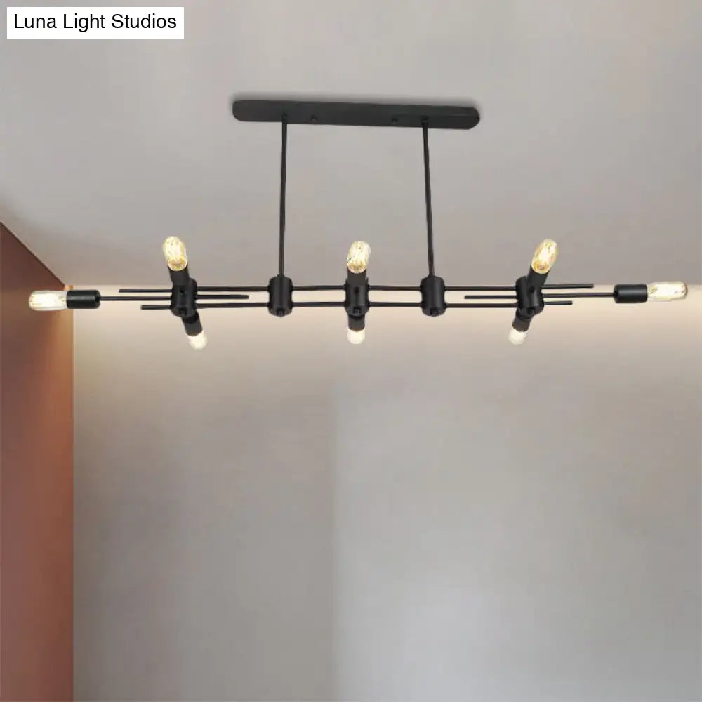 Modern Black Hanging Chandelier: Restaurant Exposed Bulb Island Light 6/8 Lights Metallic Finish 8 /