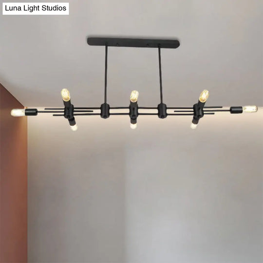 Modern Black Hanging Chandelier: Restaurant Exposed Bulb Island Light 6/8 Lights Metallic Finish 8 /