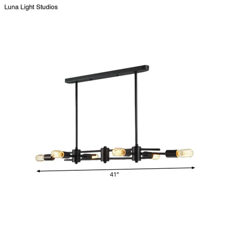 Modern Black Hanging Chandelier: Restaurant Exposed Bulb Island Light 6/8 Lights Metallic Finish