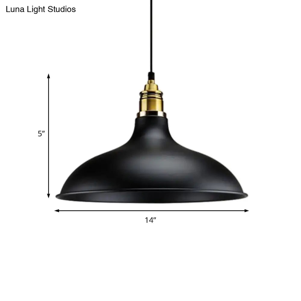 Modern Black Hanging Lamp With Bowl Shade - Adjustable Cord Loft Style Indoor Ceiling Light Fixture
