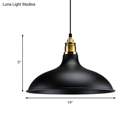 Modern Black Hanging Lamp With Bowl Shade - Adjustable Cord Loft Style Indoor Ceiling Light Fixture