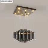 Modern Black Hexagon Led Crystal Ceiling Light For Dining Room Hanging