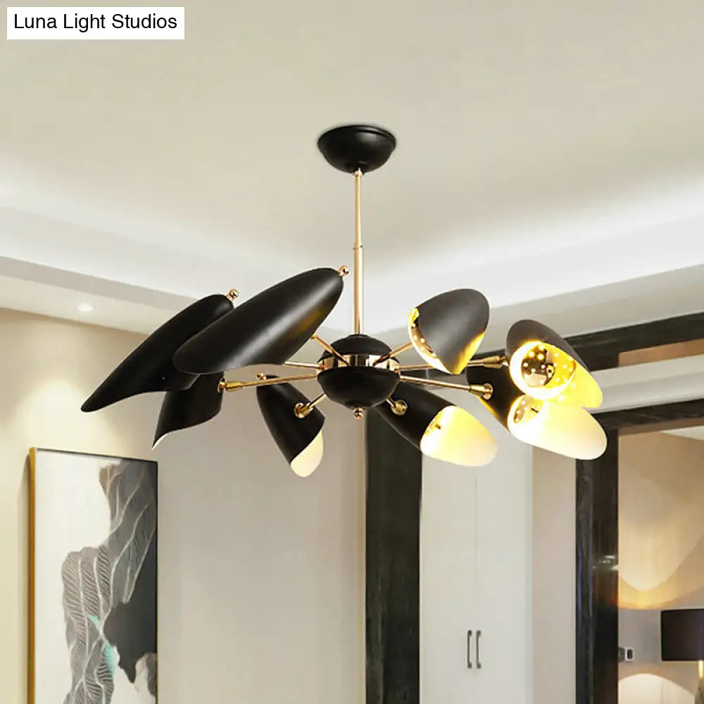 Modern Black Iron Chandelier Bevel Cut Design 8 Bulbs Ceiling Pendant Lamp for Living Room Black