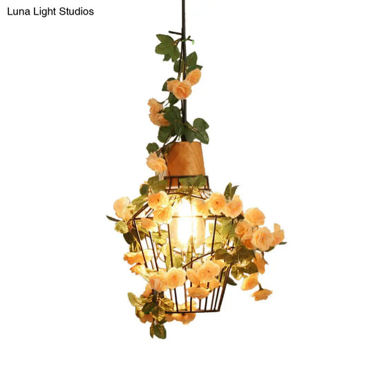 Barn Cage Pendant Light Fixture - Black Jar/Diamond Design For Farmhouse Restaurant Or Home Décor