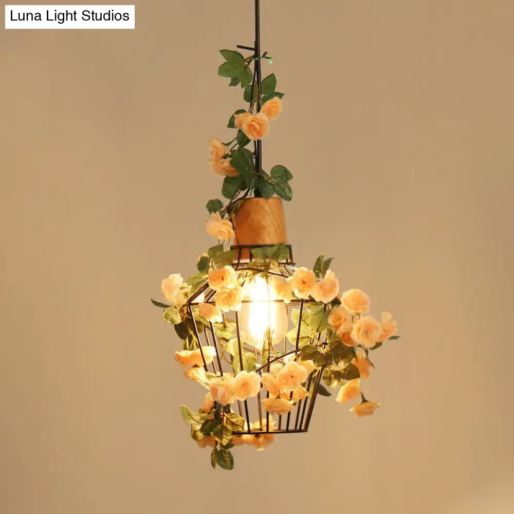 Barn Cage Pendant Light Fixture - Black Jar/Diamond Design For Farmhouse Restaurant Or Home Décor