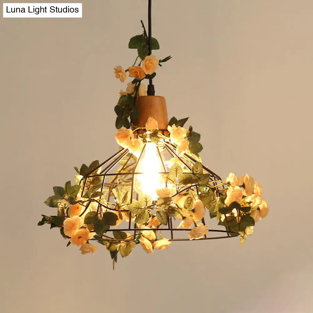 Barn Cage Pendant Light Fixture - Black Jar/Diamond Design For Farmhouse Restaurant Or Home Décor