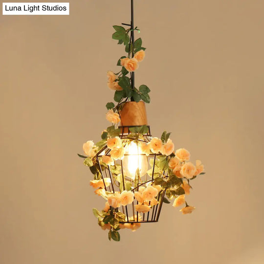 Modern Black Iron Pendant Light With Hanging Flower Jar Design Ideal For Restaurants And