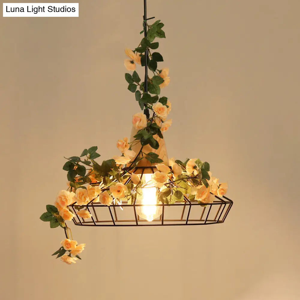 Barn Cage Pendant Light Fixture - Black Jar/Diamond Design For Farmhouse Restaurant Or Home Décor