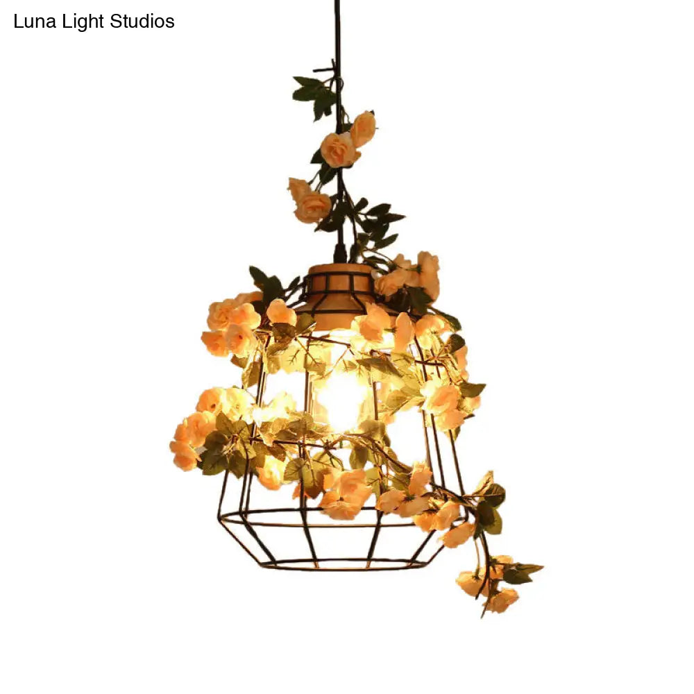 Barn Cage Pendant Light Fixture - Black Jar/Diamond Design For Farmhouse Restaurant Or Home Décor
