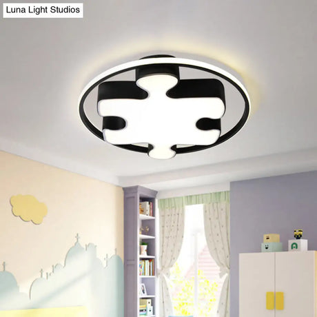 Modern Black Jigsaw Led Ceiling Light Fixture For Bedroom - Warm/White Acrylic Flush Mount