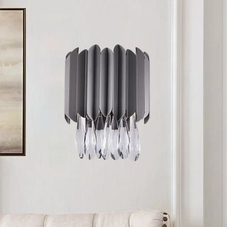 Modern Black K9 Crystal Teardrop Wall Lighting Fixture - 2 Lights Bedroom Mount