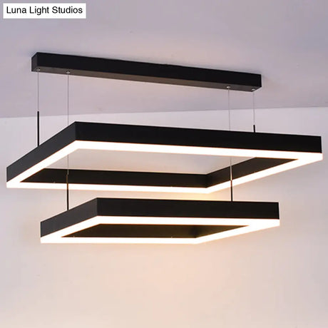 Modern Black Led Ceiling Chandelier Light For Living Room - Acrylic 2-Tier Square Design